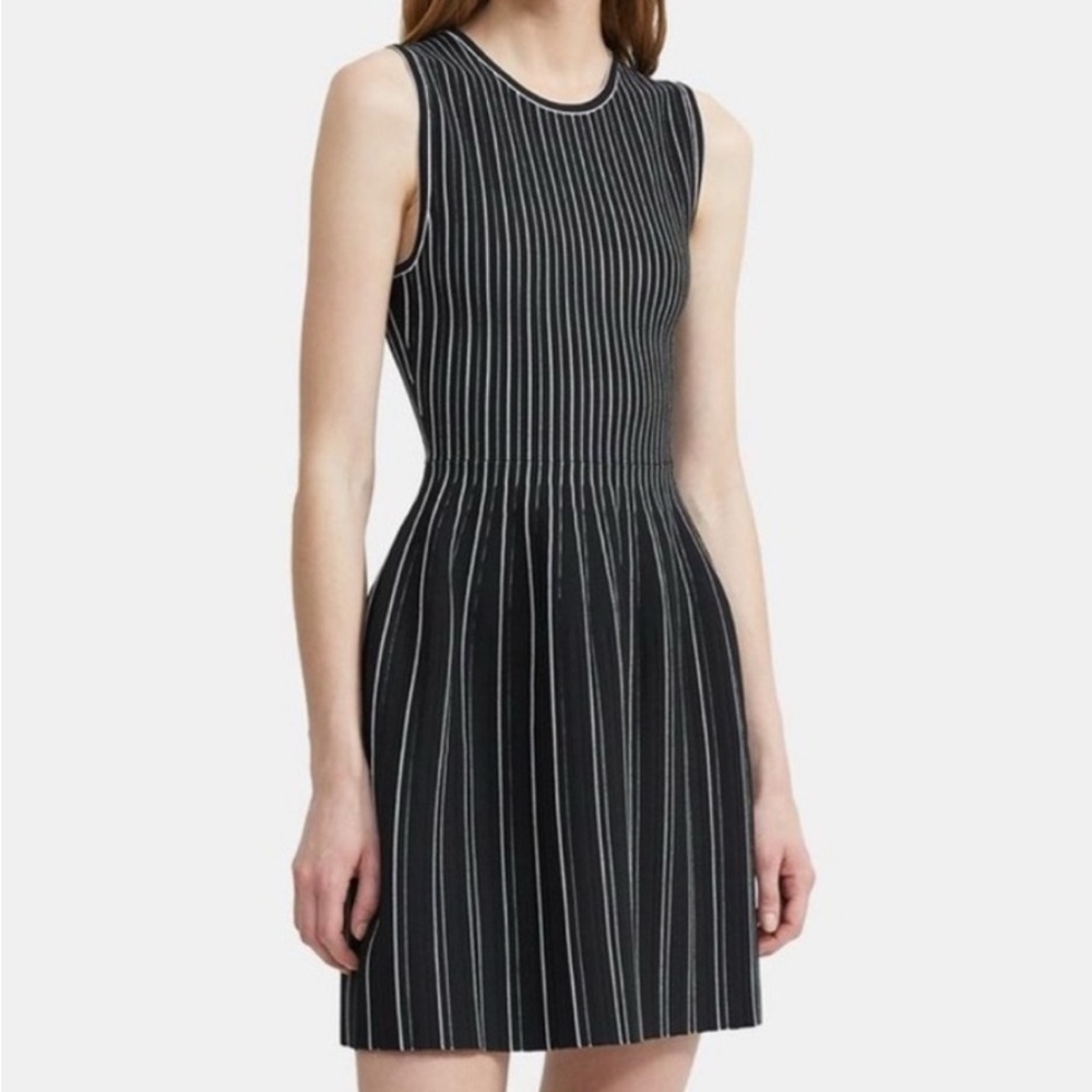 Theory Black Pinstripe Sleeveless Knit Dress